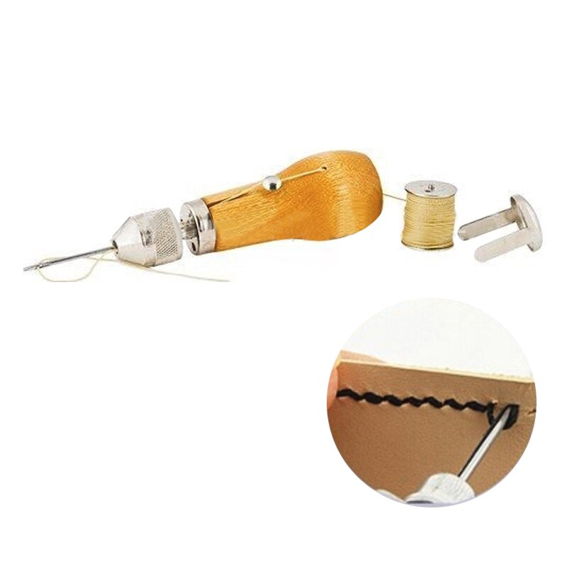 1 Set Lock Stitch Sewing Awl Thread Kit Leather Hand Sewing Waxed Thread Machine for Leather Craft Edge Stitching