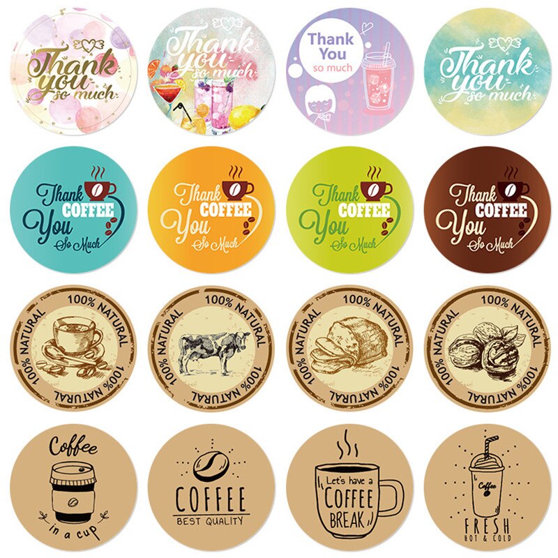 100-500pc Round Milk Tea Cup Thank You Sticker Coffee Shop Sticker Label Baking Cake Sealing Sticker Birthday Party Sticker