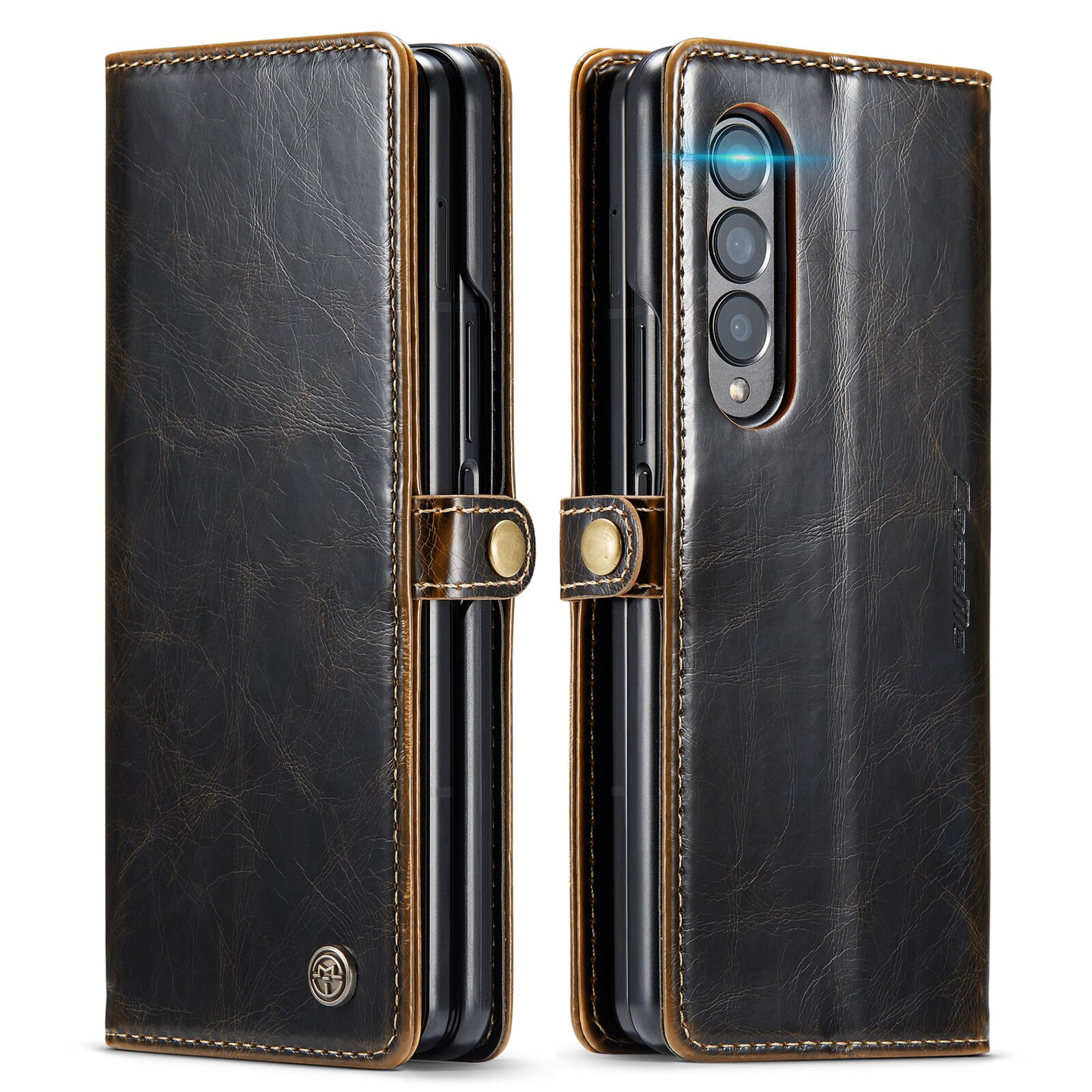 Volledige Bescherming Business Leather Case Voor Samsung Galaxy Z Fold3 Vouw 3 5G Card Pocket Mobiele Telefoon Cover Voor samsung Z Vouw 3: Bruin