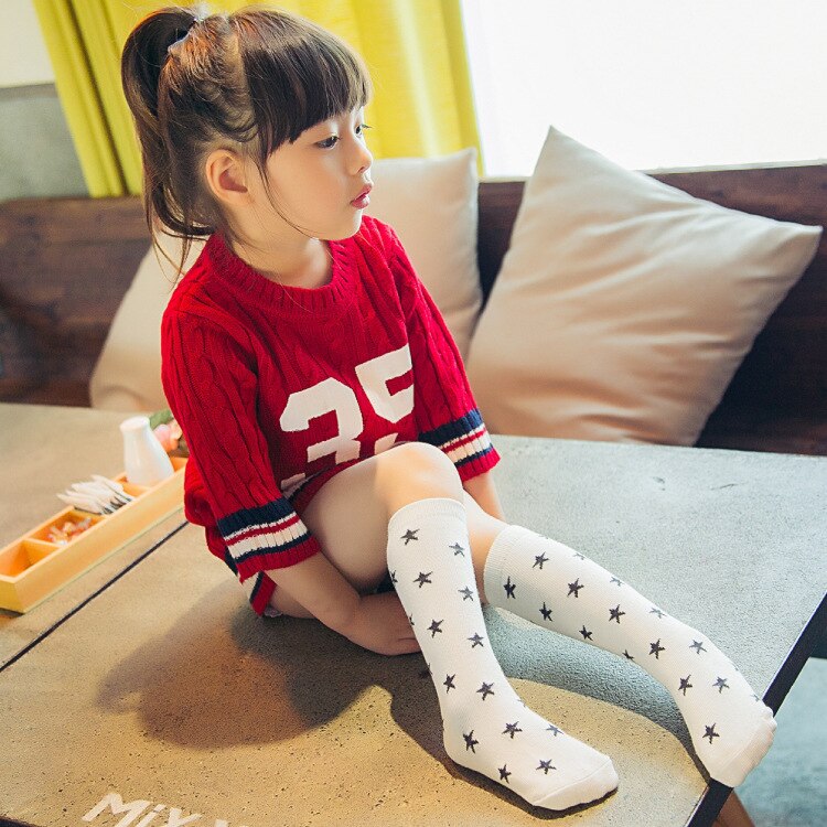 1 pair Girl Socks Knee High Cute Baby Socks Long Tube Booties stars pattern Children's Sock