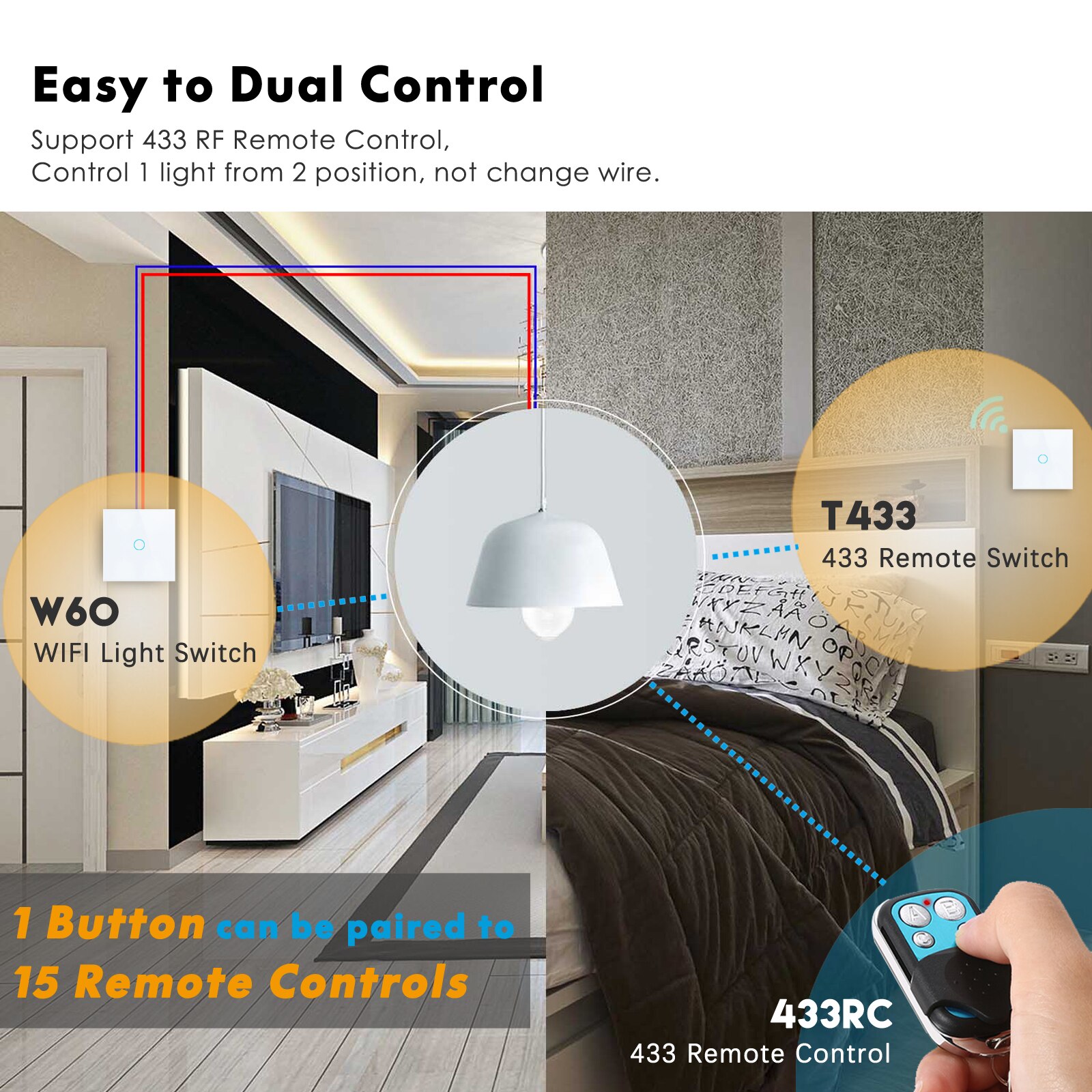 Wifi wall touch switch eu ingen neutral ledning krævet smart lyskontakt tuya rf433 smart home controller support alexa google home