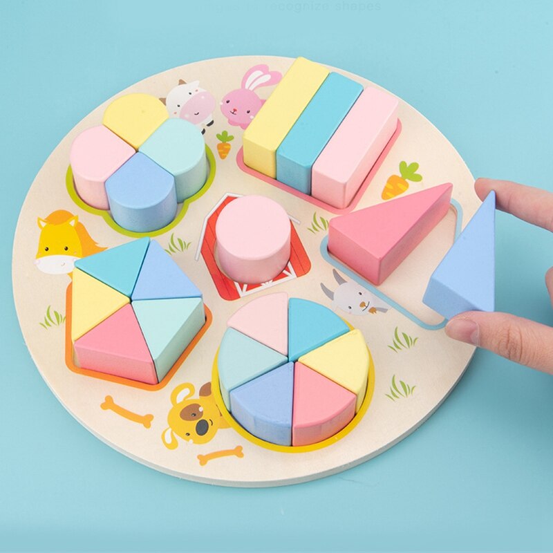 Wooden Geometric Shape Matching Puzzle Early Education Shape Cognitive Puzzle Teaching Aids Math Toys