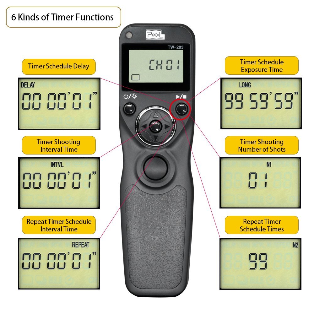 Pixel TW-283 Auslöser Drahtlose Timer Fernbedienung Für Canon 6D 5D Mark II 1100D Nikon D7000 D7200 D3100 Sony a6000 A7