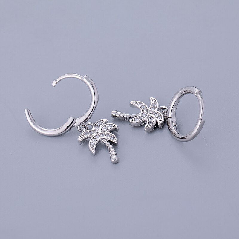 Anenjery prata cor pave zircon coqueiro argola brincos feminino ouro venda quente coreano jóias