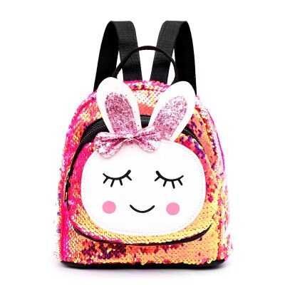 Toddler Children Girls Cute Cartoon Backpack Schoolbag Sequin Bling Rucksack School Bookbag Daypack: Rose Red