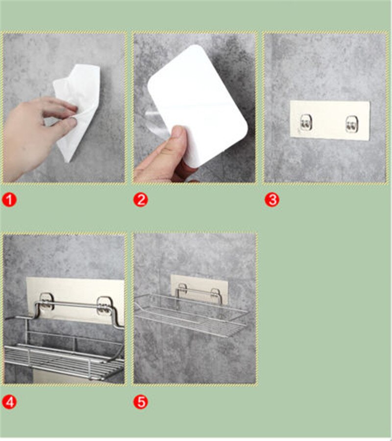 Adhésif fixé au mur Durable de support de stockage de salle de bains de panier d'étagère d'acier inoxydable