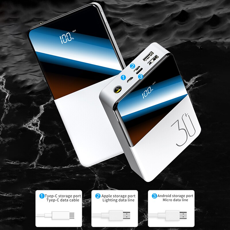 30000mAh Power Bank Tragbare Externe Batterie Mit QC Zwei-weg Schnelle Lade Hohe Kapazität Power Ladegerät Für Telefon