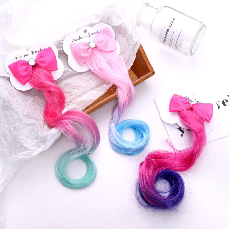 Leuke Boog Haar Clips Voor Meisjes 22Cm Lange Pruik Paardenstaarten Hair Bows Kids Baby Haarspelden Haar Haarspeldjes Accessoires