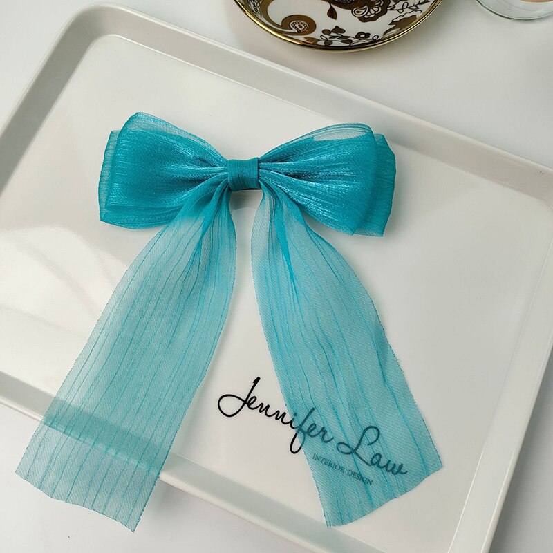 Leuke Meisjes Crystal Mesh Streamer Haar Bogen Op Alligator Clip Prinses Strik Haarspeld Terug Hoofd Haarspeldjes School Hoofddeksels: Turquoise