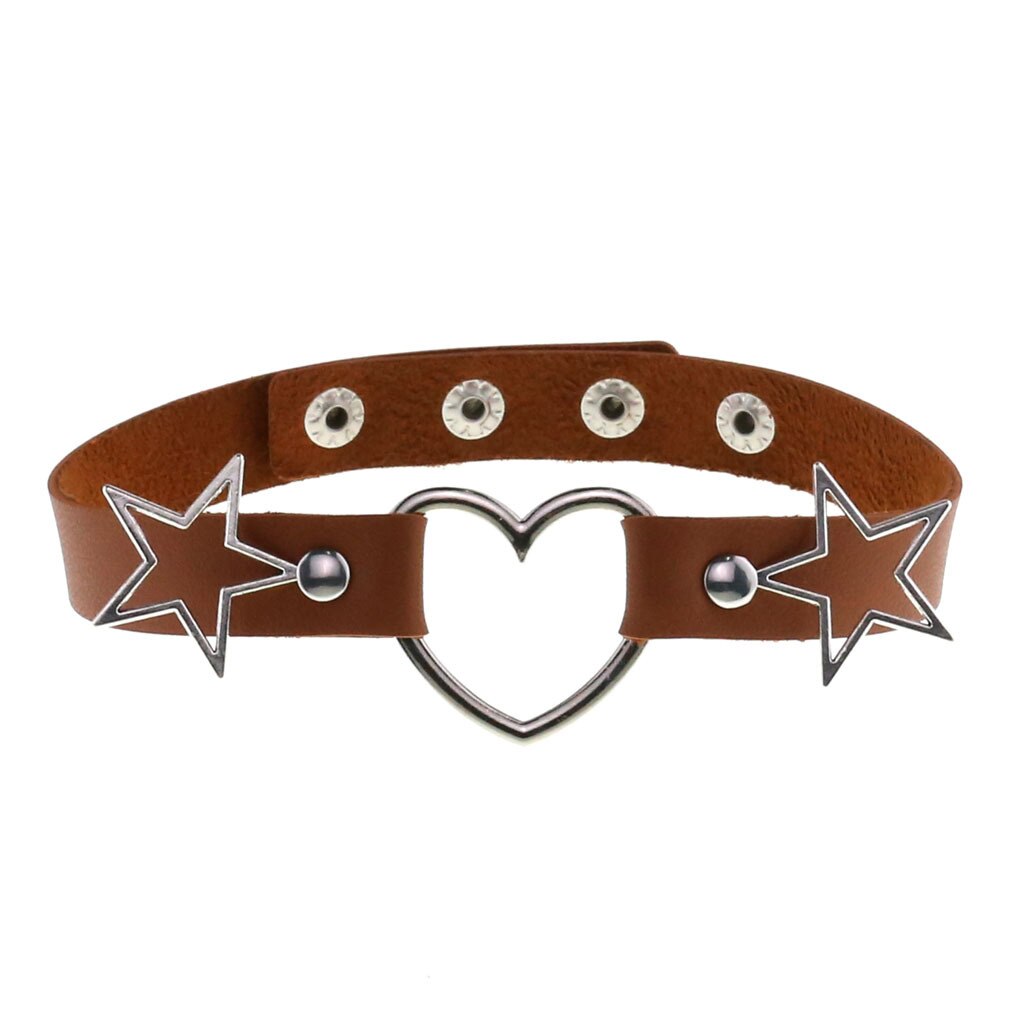 Goth Punk PU Leather Collar Choker Necklaces Women Harajuku Steampunk Rock Star Body Birthday Party Chocker Jewelry: Brown