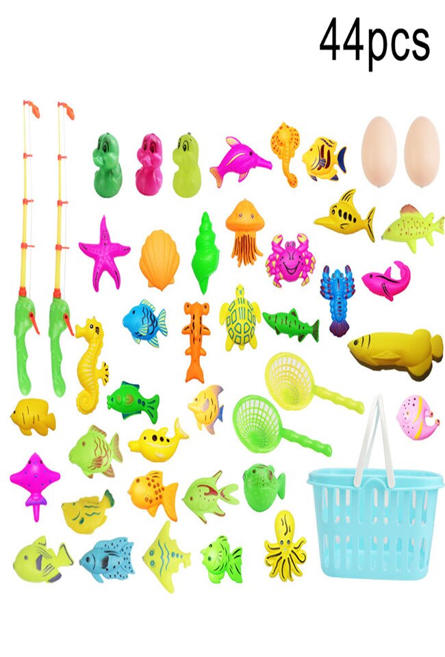 Magnetic Fishing Game Fish Model Kit Pretend Play Children Early Learning Toy 3D Fish Baby Bath Toys outdoor toy: 44pcs