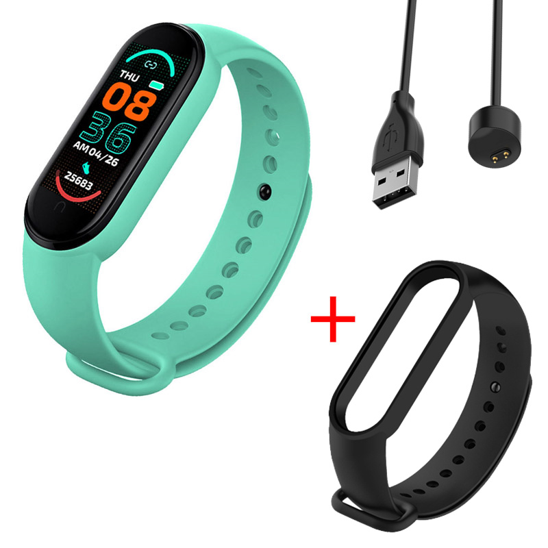 M6 Men&#39;s Ladies Smart Watch Fitness Pedometer Blood Pressure Heart Rate Monitor Digital Watch for Android IOS Phone System: Teal green Black