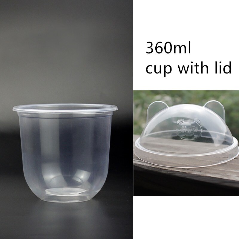 50Pcs Netto Rode U-vorm Leuke Plastic Cups Verjaardagsfeestje Gunsten Sap Drinken Bubble Thee Koffie Cup Pudding Dessert cup Met Deksel: cup with clear lid