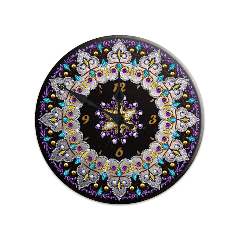 Reloj de pintura con diamantes de Mandala, cartel de hojalata de Metal 5D, bordado de diamantes de Cruz