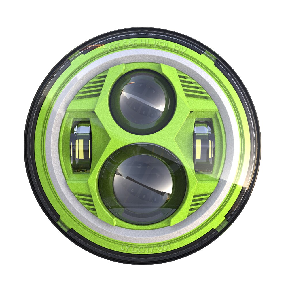 Phare de moto H4 LED rond 7 pouces, pour 93-08 Ducati Monster 1000 600 Halo anneau Amver pour jeep TJ Touring Lada 4x4 Yamaha Niva: Green