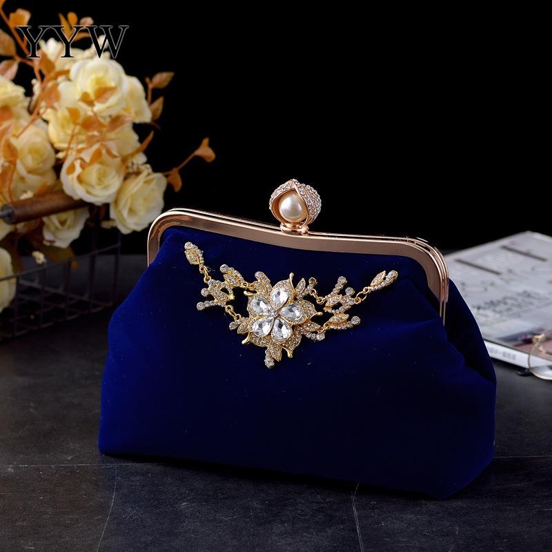 YYW Crystal Clutches Bag Party purse Women Evening Bags Handbag crossbody messenger bags wedding Purse Chain: blue3