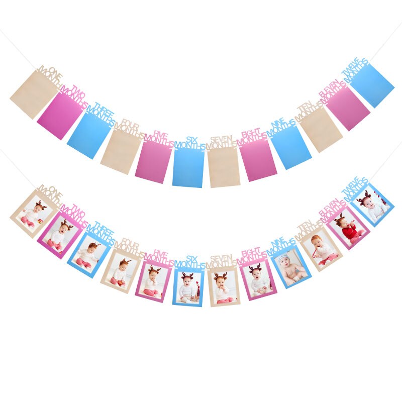 Cartel con marco de fotos de meses, decoración de feliz cumpleaños, Clip de foto para la edad del bebé, suministros para de primer año