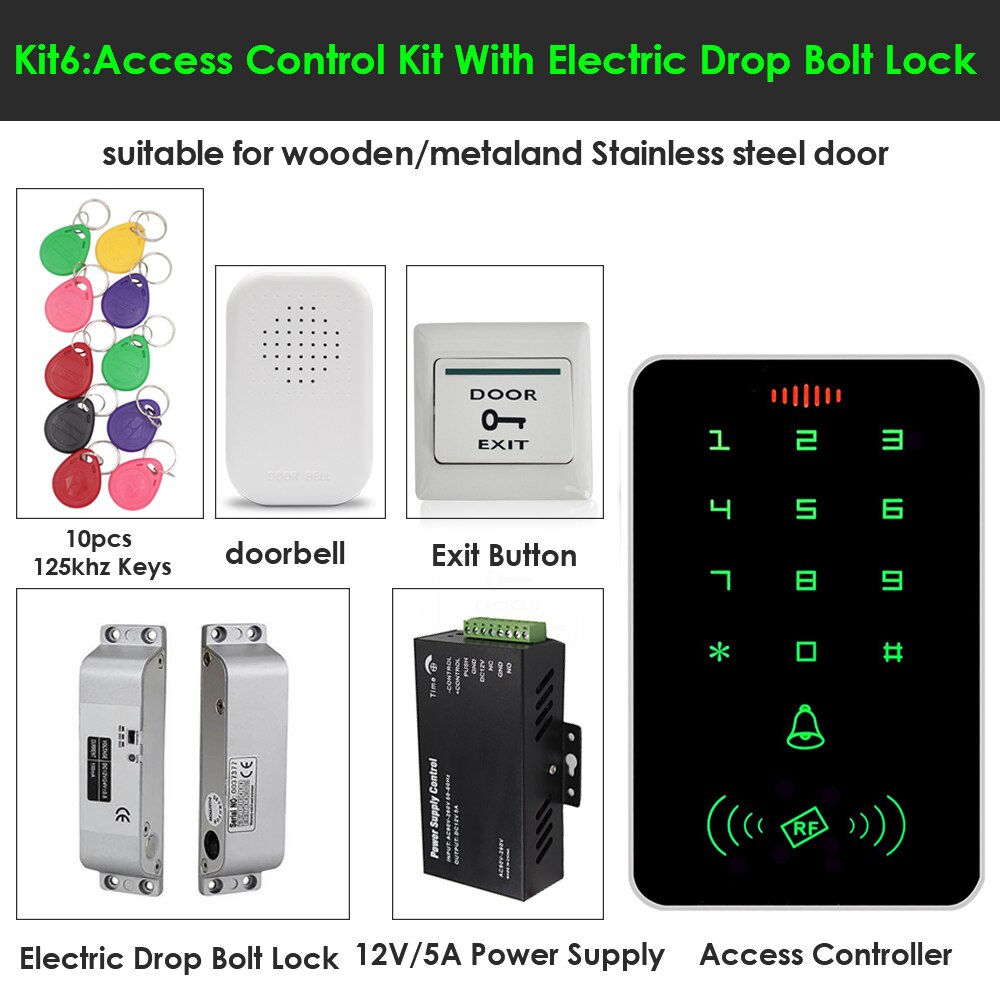 Backlight Wachtwoord Toetsenbord 125Khz Rfid Toegang Controlle Elektronische Toegang Lock Power Toegangscontrole Systeem Kit 1000 Gebruiker: Kit 6
