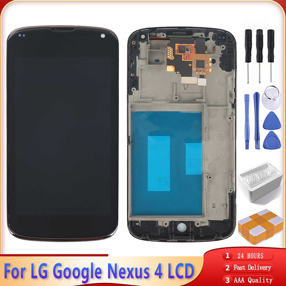 4.7" Original E960 For LG Google Nexus 4 LCD Touch Screen Digitizer Assembly Replacement For LG Nexus 4 Display with Frame