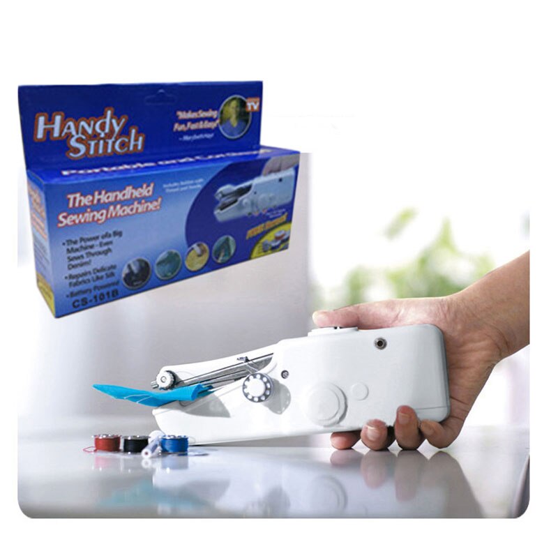 Hand Sewing Machine Kit Portable Handheld Electric Handy Stitch Household Needlework Cordless Small White DIY Cloth Fabric
