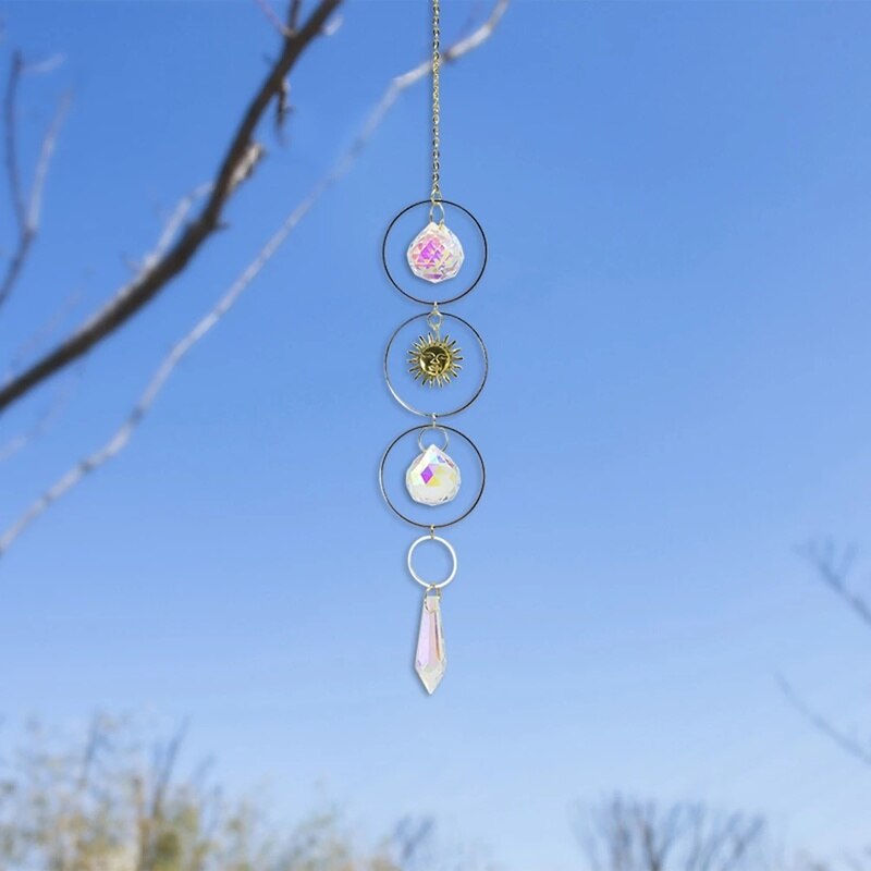 Crystal Windchimes Ster Maan Hanger Hexagon Prisma Zon Licht Catcher Tuin Venster Bruiloft Opknoping Home Decor Wind Chime