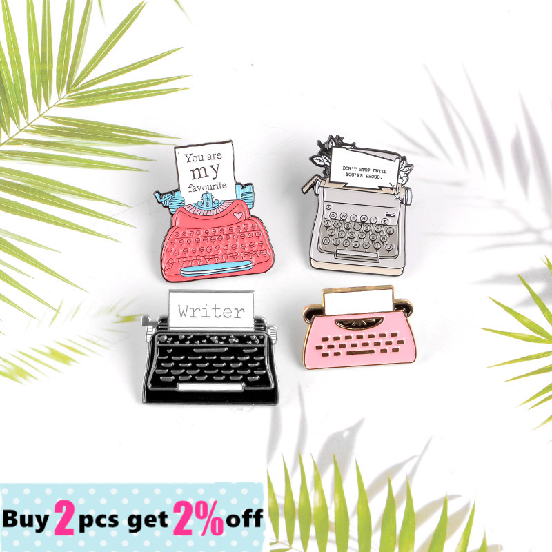 Schrijfmachine Emaille Pins Vintage Rood Zwart Metalen Badges Broches Jassen Overhemd Zak Revers Pin Accessoires Sieraden Voor Schrijver
