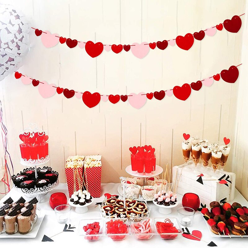 Valentine's Table Runner Red Heart Valentine's Day Decor Lace Love for Wedding Party Valentines Day Banner Decoration for Dinner