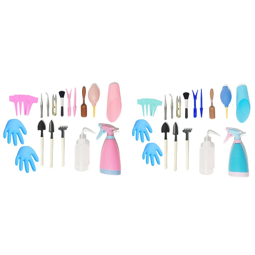 Minijuego de herramientas de jardín en miniatura, 21 Uds., juego de herramientas de jardinería para plantar suculentas, Kit de herramientas de trasplante, Kits de riego y riego