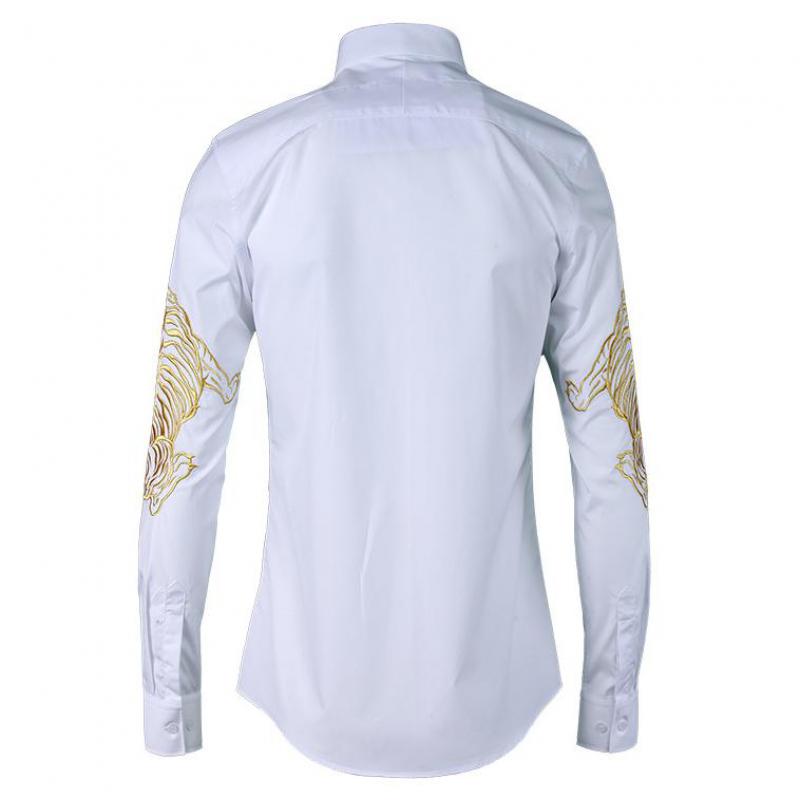Tiger Luxury Embroidered Mens Dress Plus Size 4XL Hand-painted Long Sleeve 100% Cotton Shirts Man