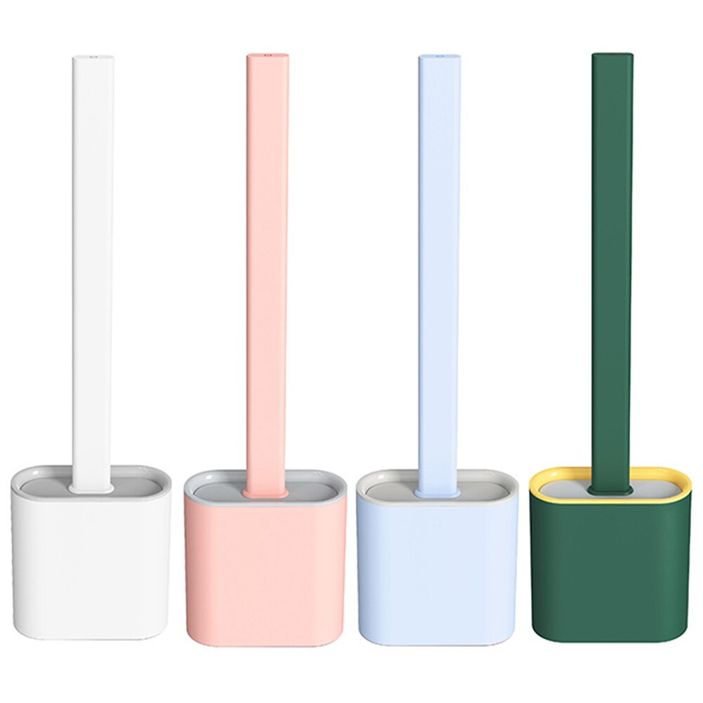 Toilet Brush Kit Household Long Holder Silicone Flex Cleaning Brush with Base and Sticker Bathroom Toilet Brush