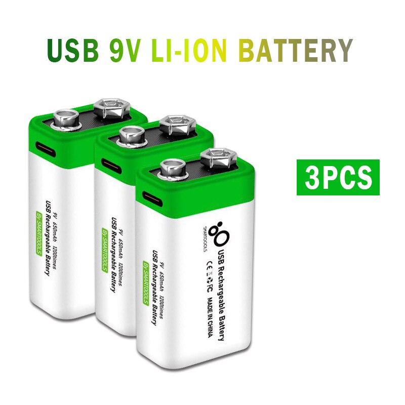 2-10PCS 9V 6F22 650mAh USB lithium Rechargeable battery 9 V li-ion batteries for Multimeter Microphone Toys Remote Control: 3PCS