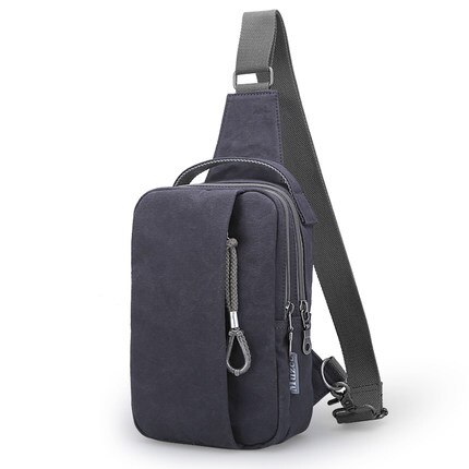 Muzee mångsidig canvas sling bags bröstväska för män usb-laddning crossbody herrväska lediga reseaxelhandväskor: Blå svart