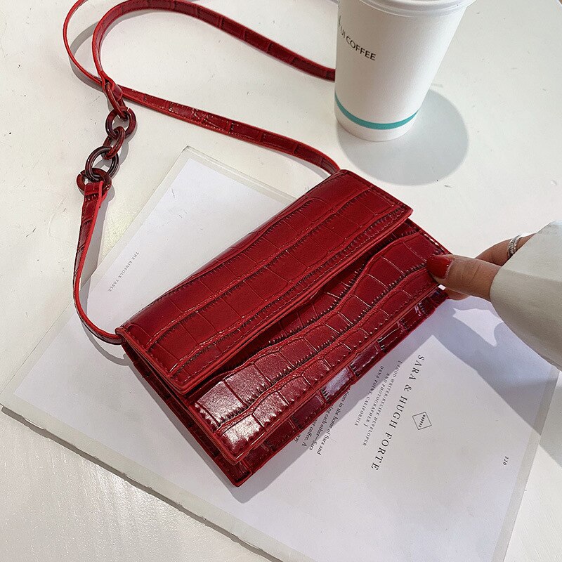 Crossbody Bags For Women Pu Leather Luxury Handbags Girl Bag Woman All-match Messenger Crocodile Grain Single Shoulder Package: Red Queen