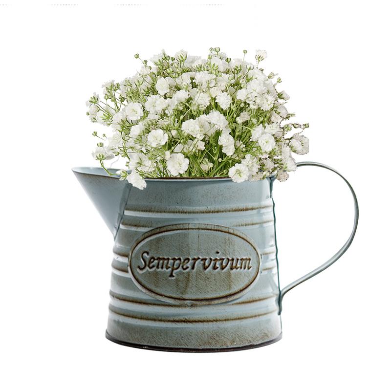Vintage landlig stil jernhåndtag blomst hjem have lurvet badekar vase kurv potte sukkulent planter spand planter indretning urtepotte: -en