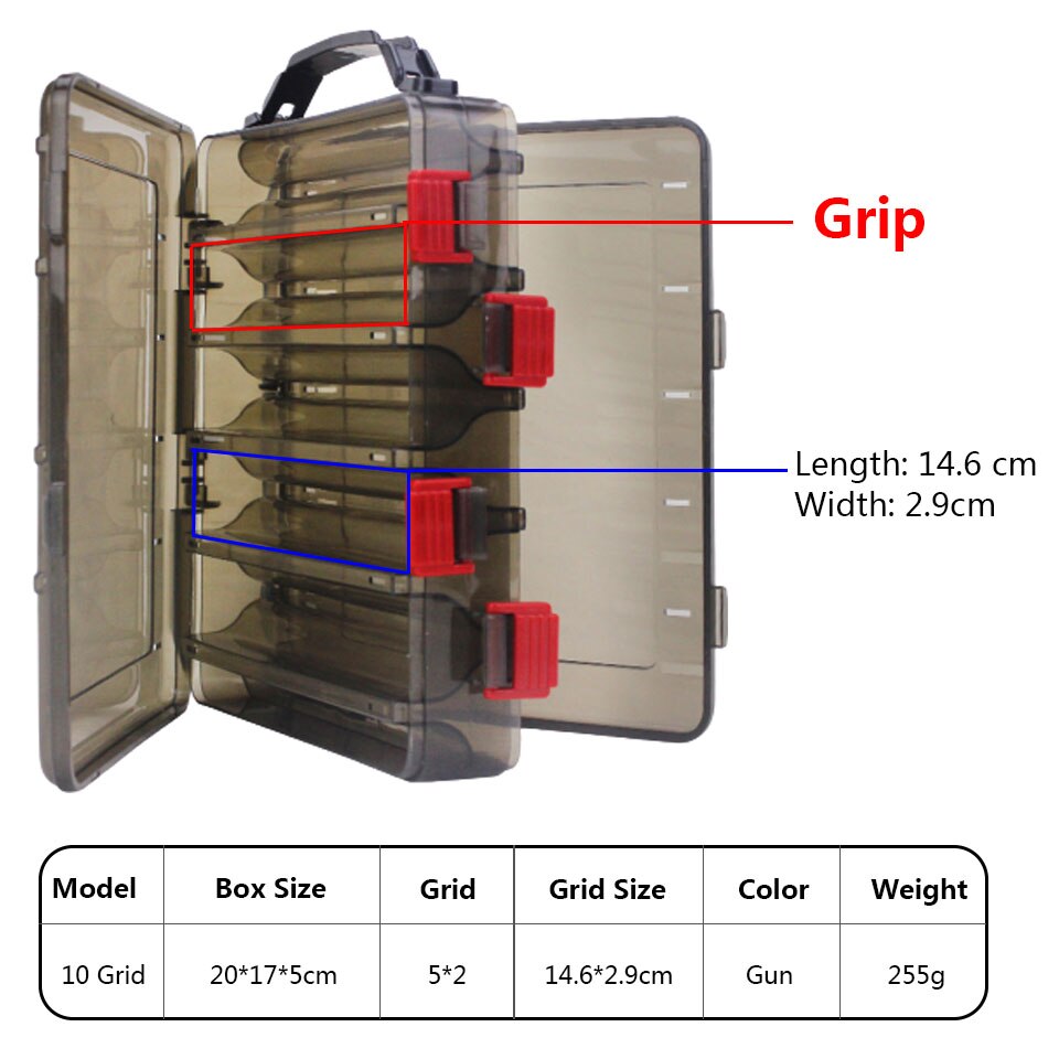 10/12/14 /24 Grids Compartments Fishing Box Double Sided Plastic Lure Hook Boxes Tackle Storage Box Supplies Fishing Accessorie: 10 Grid Gun