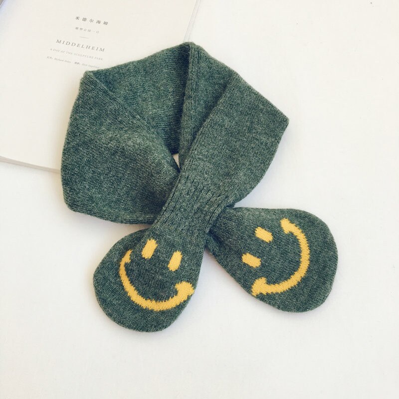 Style coréen hiver bébé filles garçons mignon dessin animé tricoté écharpe enfants doux tout-match croix foulard: Green