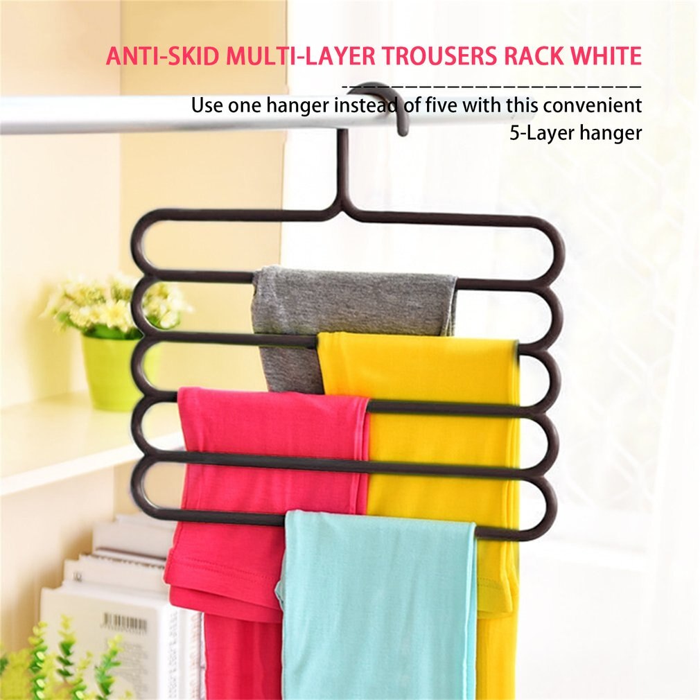 Anti-slip Magic Stainless Steel Trousers Hanger Multifunction Pants Closet Belt Holder Rack S-type 5 Layers Saving Space