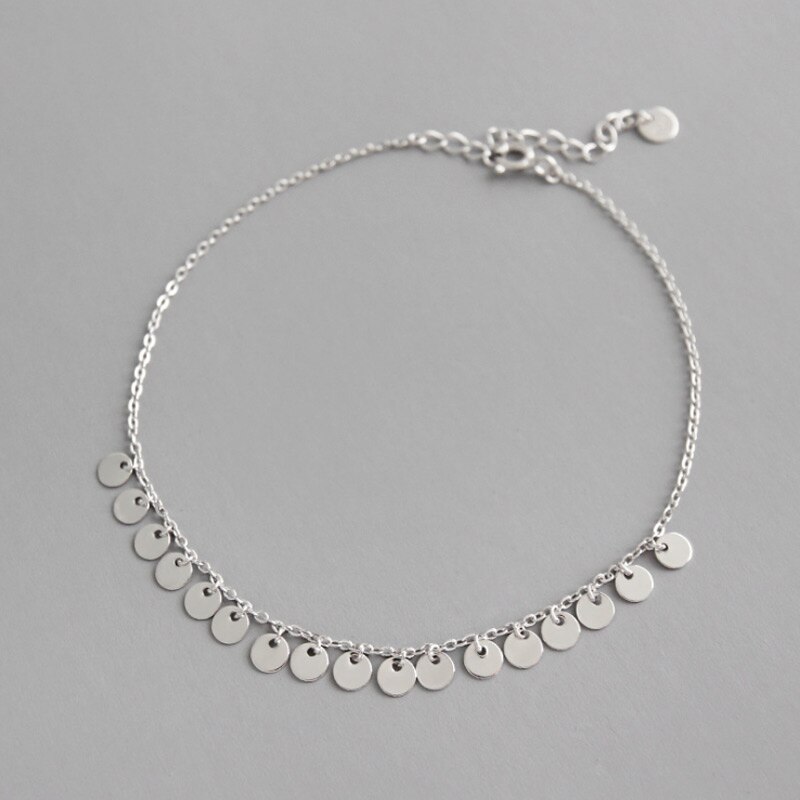 F.I.N.S Bohemia 925 Sterling Silver Round Sheet Anklet Barefoot Sandals Link Chain Anklet Silver 925 Foot Jewelry for Women