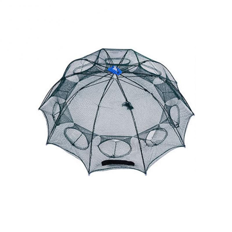 Automatic Folding Fishing Net Prawn Cage Nylon Crab Net Thick Umbrella Frame Portable Shrimp Cage With Bait Bag Fishing Tool: Green