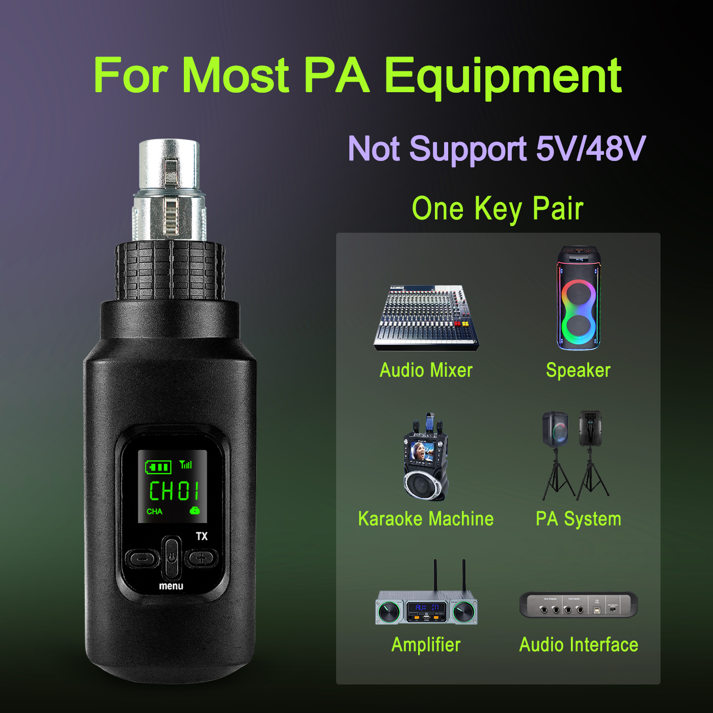 Wireless Microphone Converter XLR Transmitter and Receiver System for Dynamic and Condenser Microphone