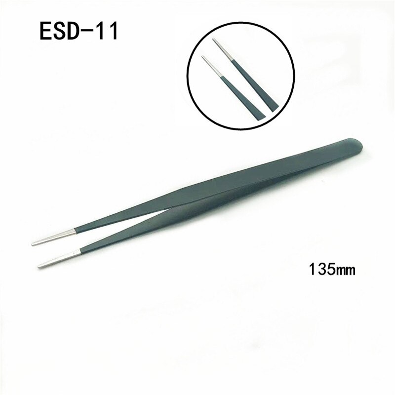 Black tweezers, stainless steel tip, Oblique flat tip, elbow, nail tools, repair tools, soldering irons, tweezers
