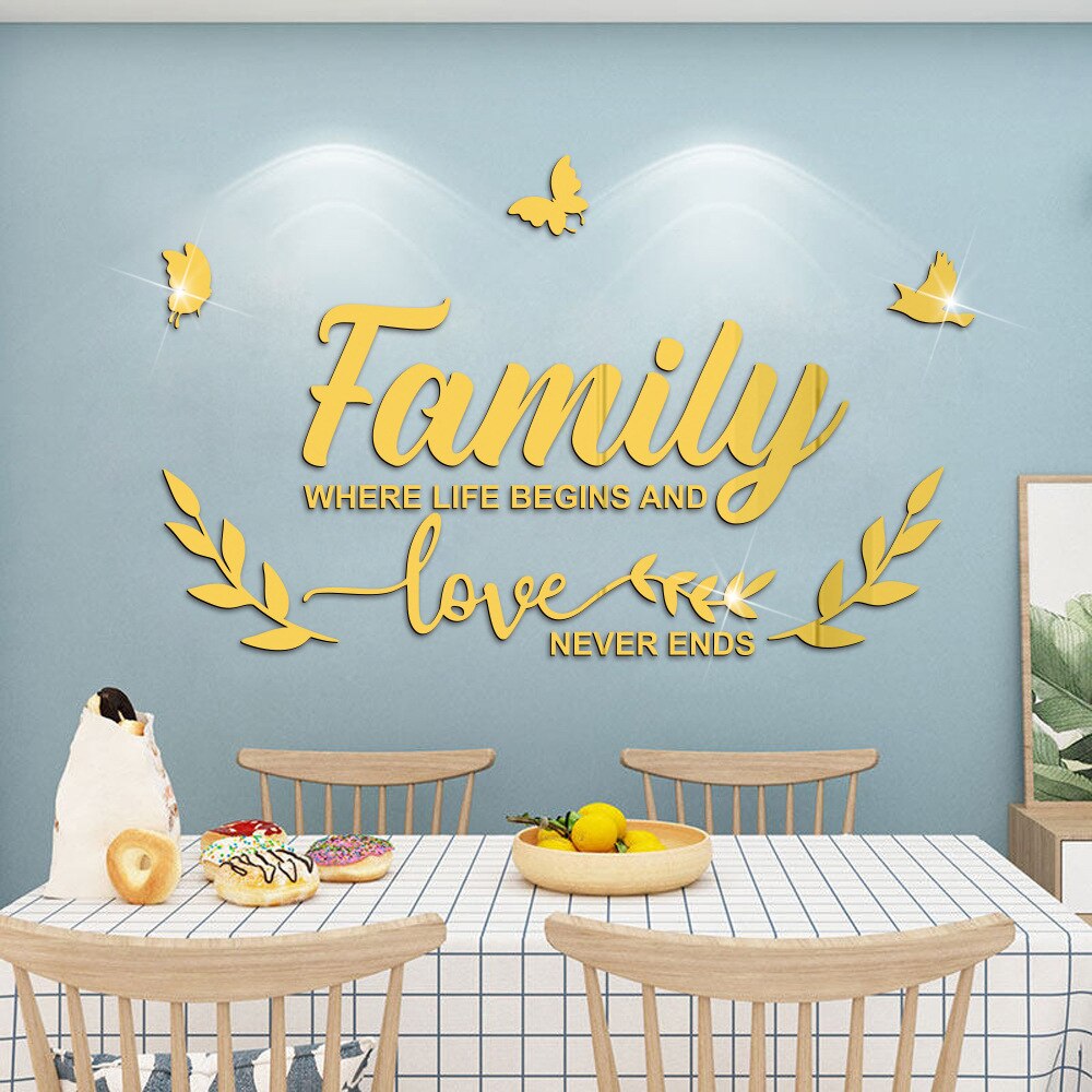 1einstellen 3D Spiegel Zauberstab Aufkleber DIY Familie Worte Acryl Zauberstab Aufkleber Wohnzimmer Zauberstab Dekor Hause Dekoration adesivo de parede