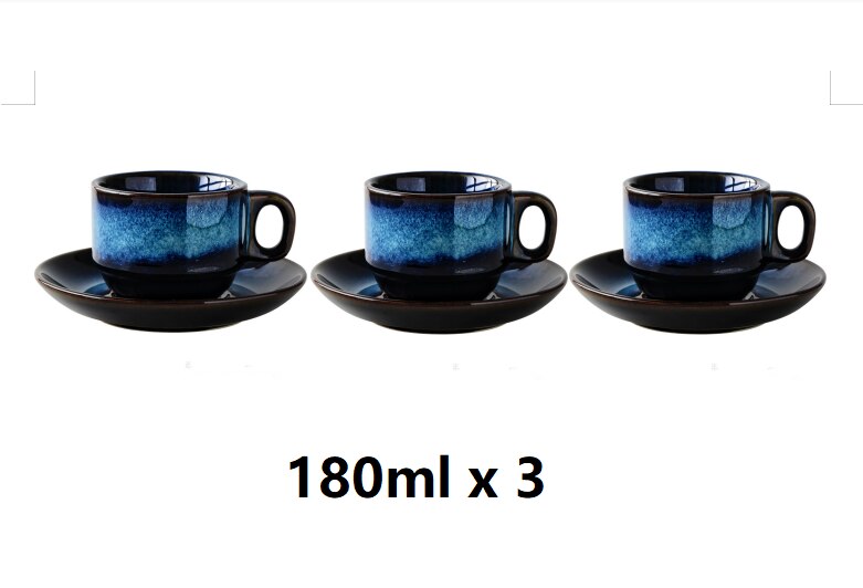 Fashionable porcelain craftsman ceramic coffee cup and dish set breakfast cup afternoon tea Japanese simple Blue: 180ml(3pcs)