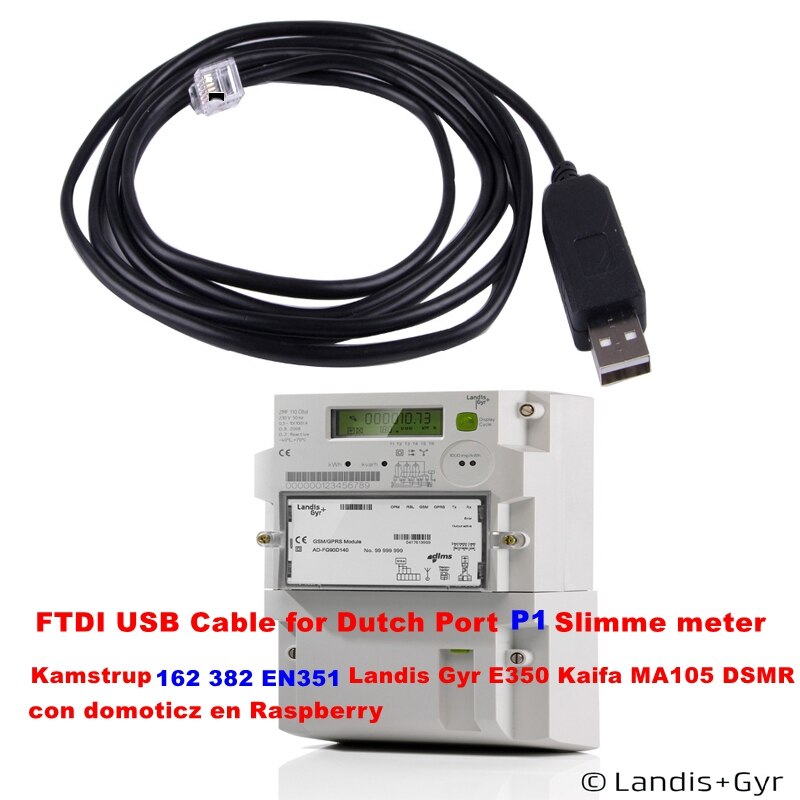 Kamstrup 162 382 EN351 Landis Gyr E350 Kaifa MA105 DSMR voor P1 Nederlandse Poort USB Kabel Slimme Meter con domoticz nl Raspberry 1.8m