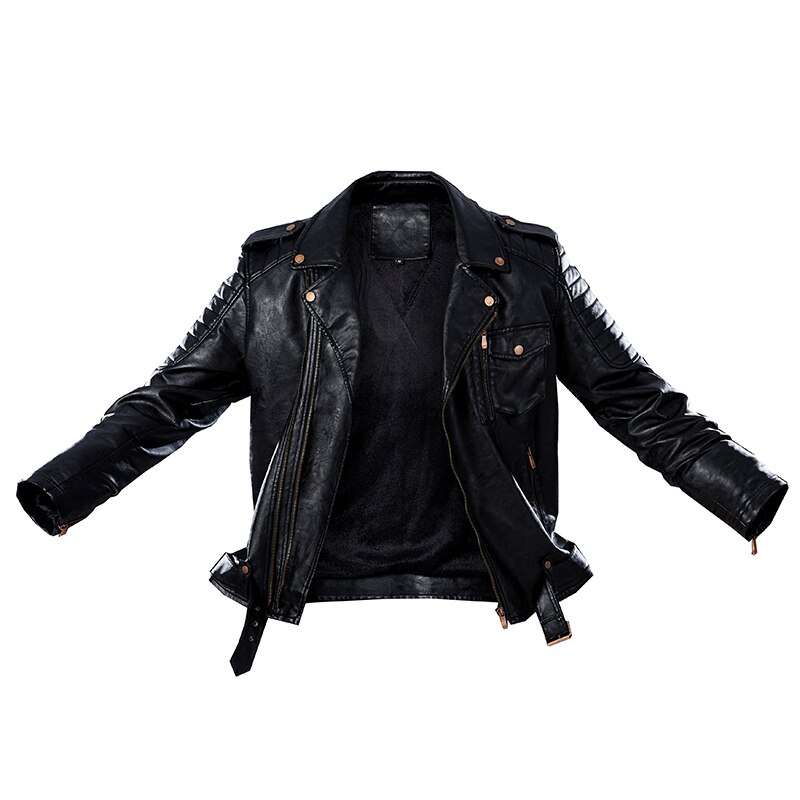 Newest Punk Rock Jacket Men Zipper Retro Motorcycle Leather Jackets Coats Fleece Faux Leather Jacket Men