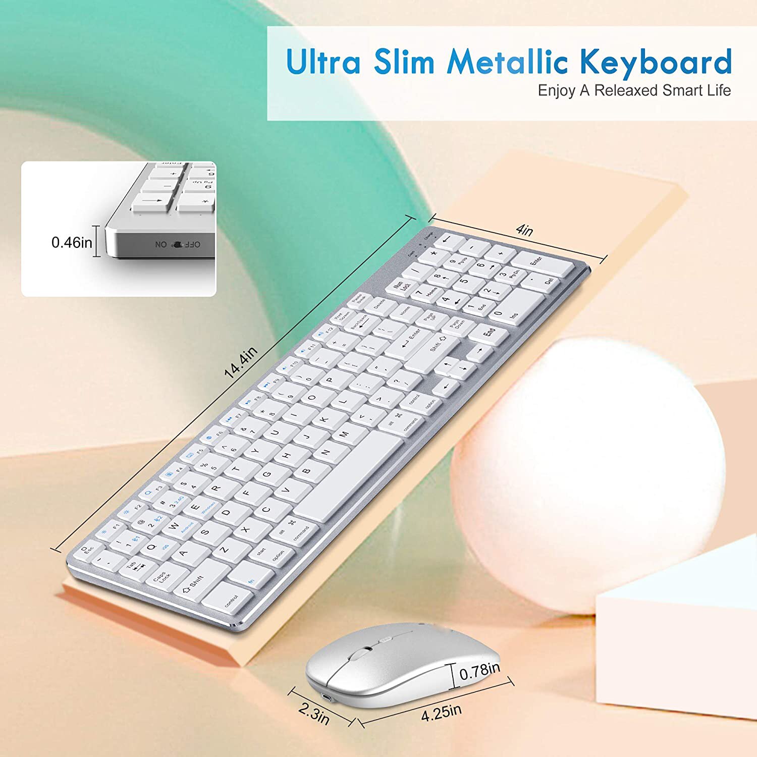 Zienstar – ensemble clavier et souris sans fil Rechargeable, en Silicone, Ultra-mince, version anglaise, double , Bluetooth + 2.4G