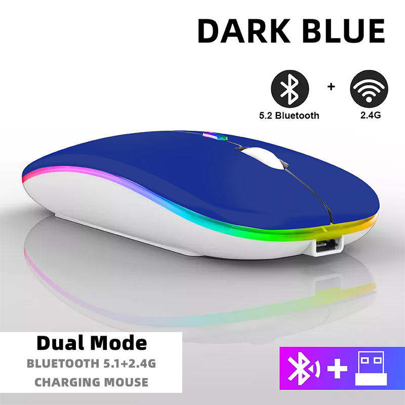 Ratón inalámbrico Bluetooth para tableta, teléfono, retroiluminación RGB recargable, para iPad, PC, portátil, tableta, teléfono, ratón USB de 2,4 GHz: Beige