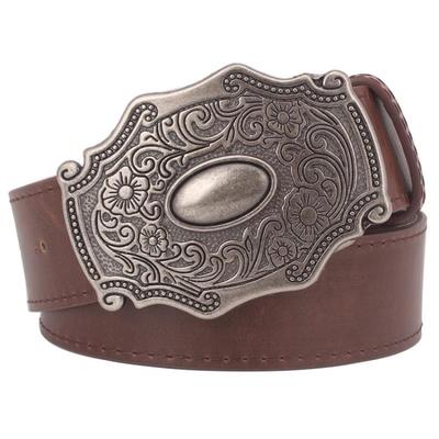 women leather belt Retro pattern belts Antique palace style belt Metal Buckle Classical style lady belt casual: Brown belt