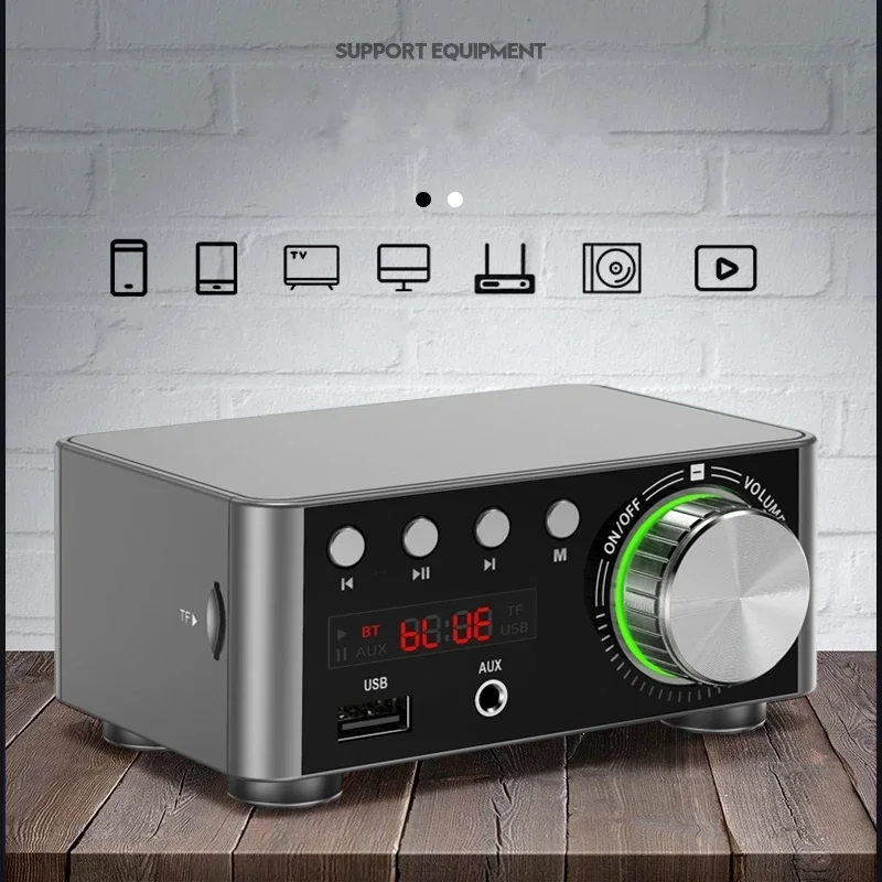 Mini Audio HiFi Bluetooth 5.0 Power Class D Amplifier 2.0 Channel Digital Amp 50W*2 Home Car Marine Audio USB AUX IN