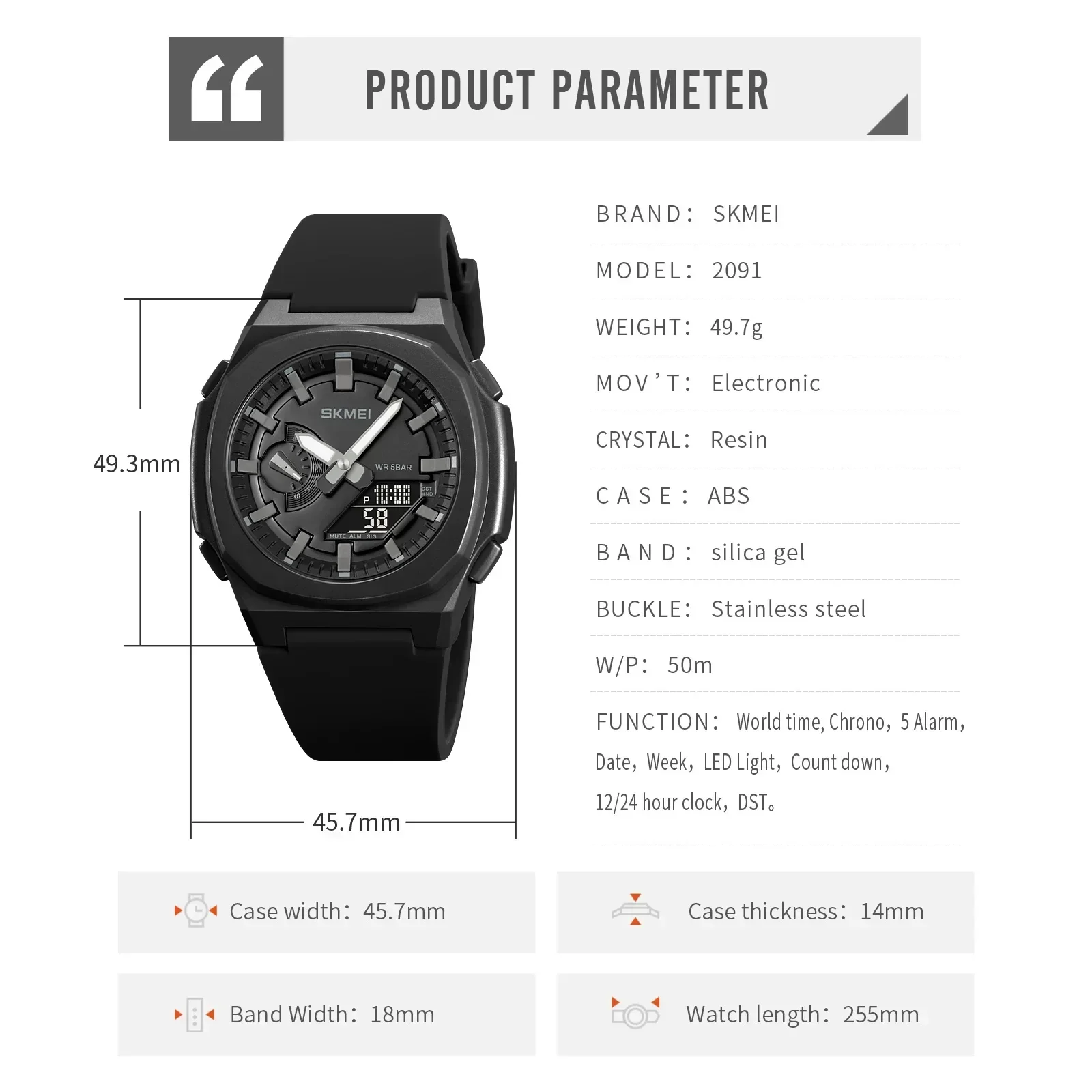 SKMEI 2091 5 Alarme Datum Uhr reloj hombre mit Japan Digital Bewegung Sport Uhren Wasserdicht Männer Countdown Chrono Armbanduhr